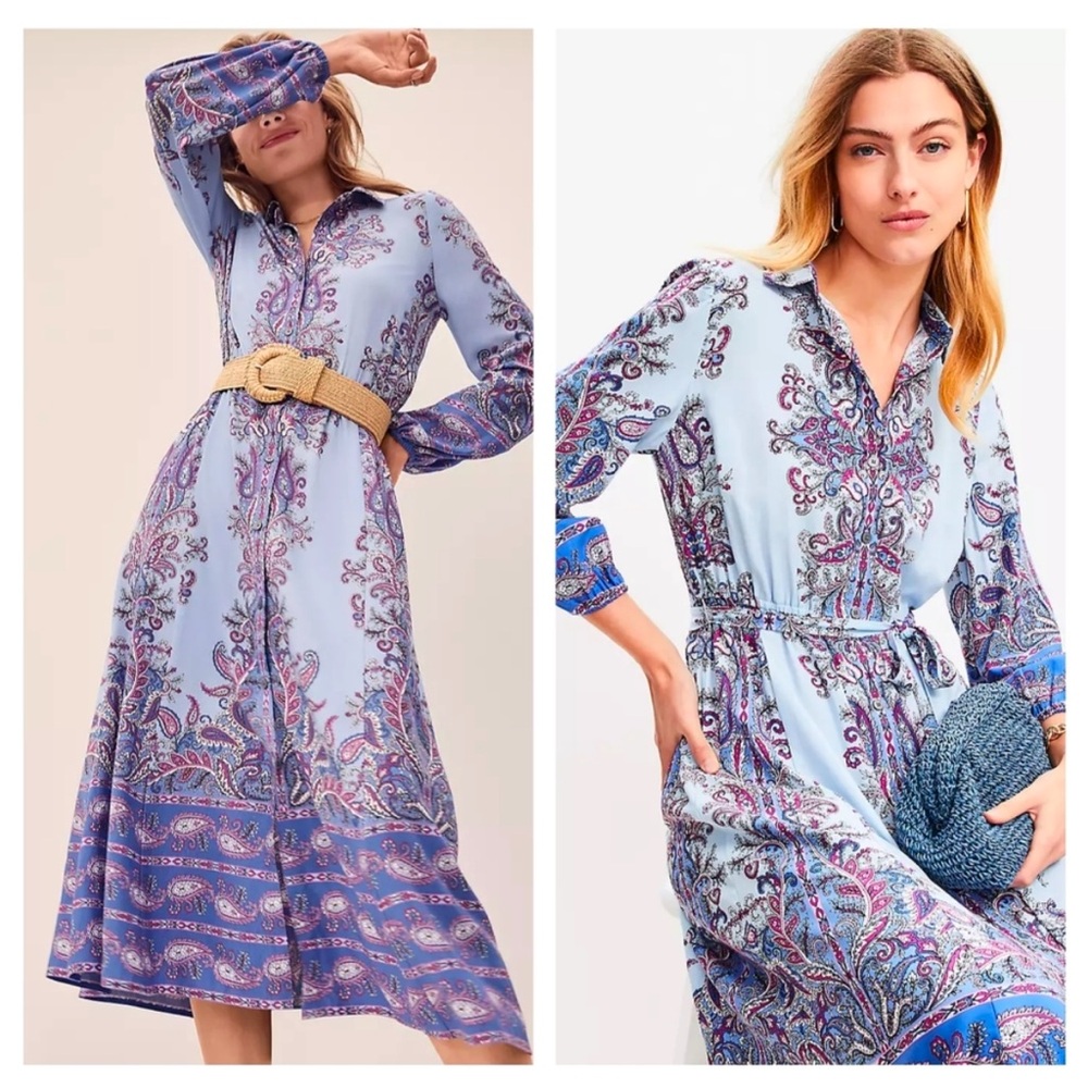 Loft Elegant Paisley Print Shirt Dress. Size M